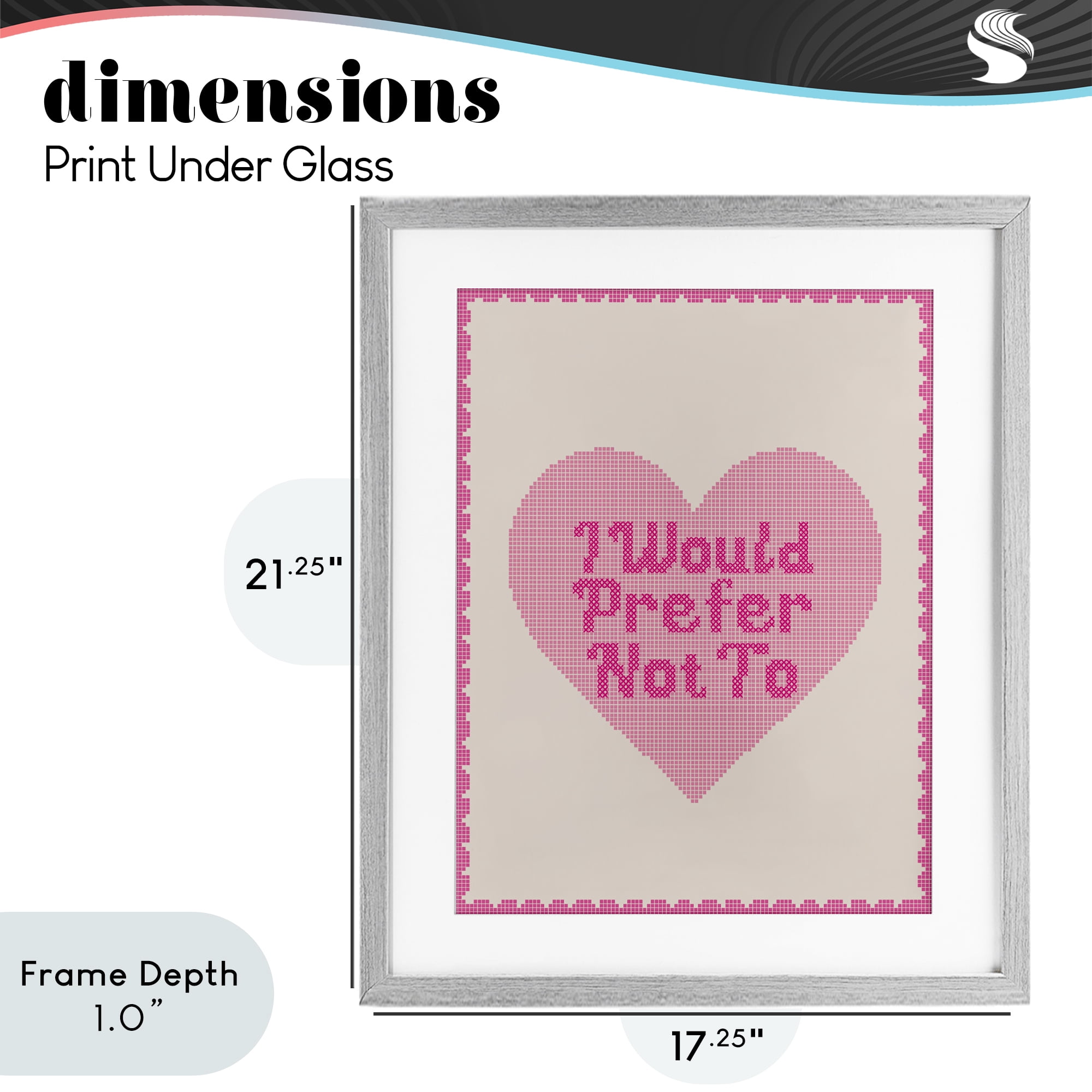 Stupell Industries I Would Prefer Not To Pink Heart Gray Framed Print Under Glass, design by Lil' Rue