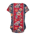 thumbnail image 5 of JTZGDY Womens Summer Short Sleeve T-Shirts Cute Floral Printed Button Wrap Cross V Neck Graphic Tunic Tops Trendy Business Work Blouse Red#01 M, 5 of 6