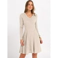 thumbnail image 2 of Women Long Sleeve Ribbed Knit Short Dresses  Fall Winter V Neck Casual Swing A Line Sweater Dress, 2 of 16