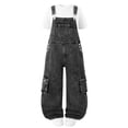 thumbnail image 5 of OGLCCG Girls Denim Overalls Kids Sleeveless Wide Leg Jumpsuit Solid Color Teens Bib Overall with Pockets 7-13 Years, 5 of 7