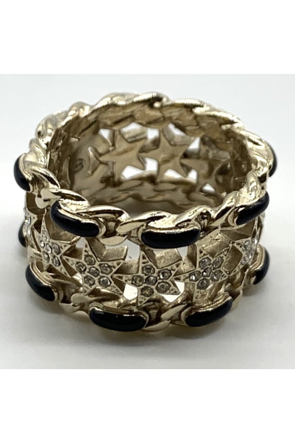 Pre-Owned Chanel Coco Mark Star Ring, B23, Rhinestone, Metal, Gold, Size 12 (CHANEL)