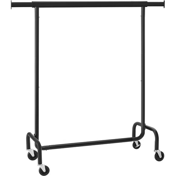 SONGMICS Burro Ropa con Ruedas, Perchero Burro Extensible, Carga Pesada, Carga de 130 kg, Fácil de Montar, Portátil, Negro Mate