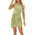thumbnail image 1 of Staron Robe Jaune pour Femme Liquidation à Moins de 10 $ Robes Aguichant à Col Rond Portefeuille Froncées à Nouer à la Taille Robe Moulante Sans Manches Décontractée Printemps Cocktail Fête Travail Robes d'Été TG, 1 of 5