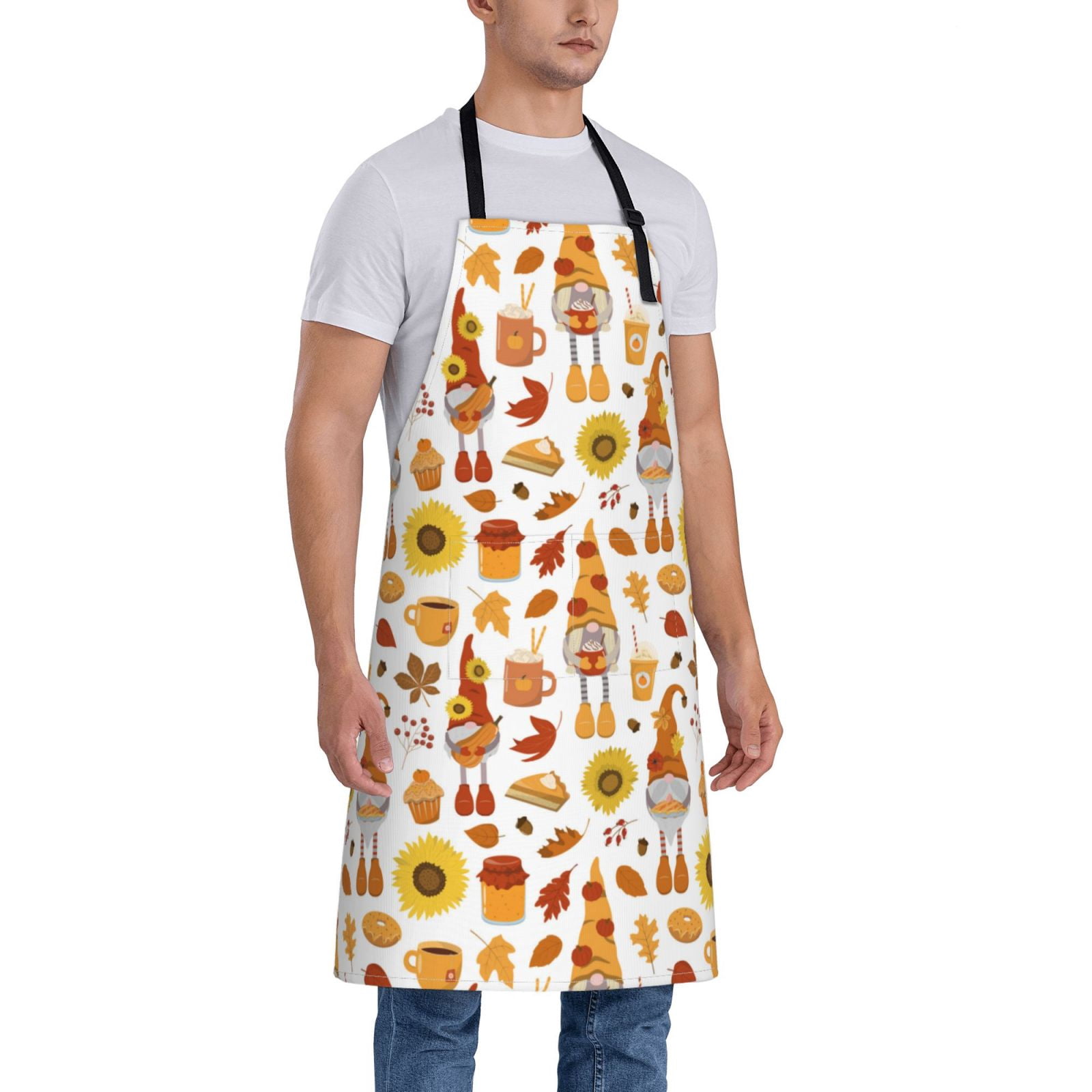 Kdxio Gnomes Autumn Harvest Apron with Pockets Adjustable Kitchen Aprons for Men Women Waterproof Aprons for Cooking,Drawing,Crafting, Baking Household Cleaning