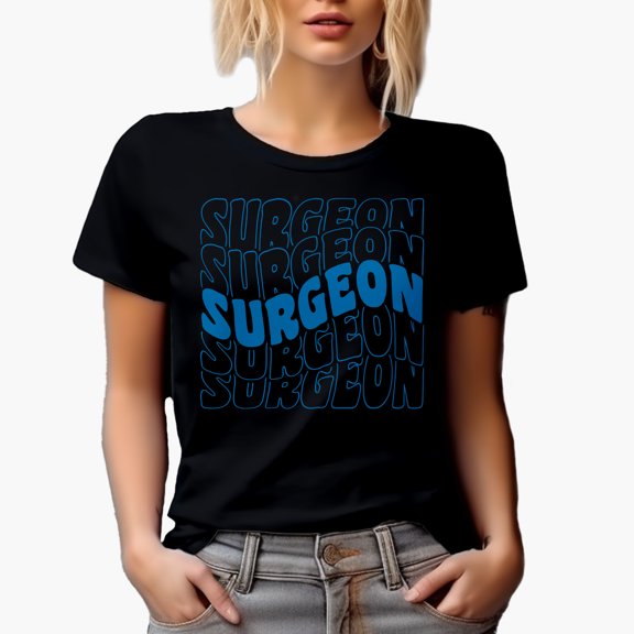 Surgeon, Medical Profession Themed, Groovy Retro Wavy Text Merch Gift, Black T-Shirt, Small