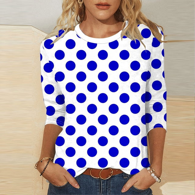 mfyjkho Tops Casuales Para Mujer, Blusa Informal De Moda Para Mujer, Con Cuello Redondo Y Mangas 3/4, Estampada Tops Y Blusas Para Mujer S