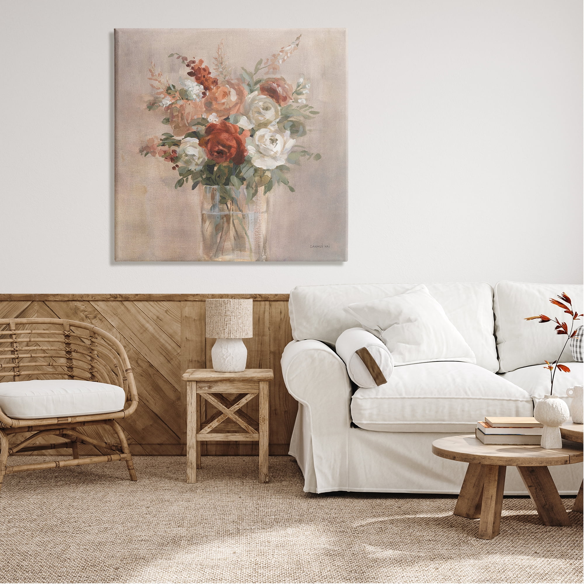 Stupell Industries Red & White Roses Bouquet Botanical & Floral Painting Gallery Wrapped Canvas Print Wall Art, 36 x 36