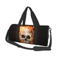 thumbnail image 2 of Xecao Satanic Skull print Round Travel Duffel Bag is a foldable gym bag with an inner pocket, perfect for travel sports, 2 of 8