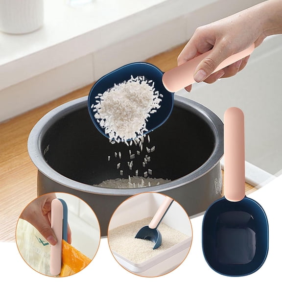 Ikohbadg Multifunctional Kitchen Rice Scooping Spoon with Clip, ABS Sealed Food Measuring Spoon for Cooking, Household Flour Miscellaneous Grain Scooping Spoon
