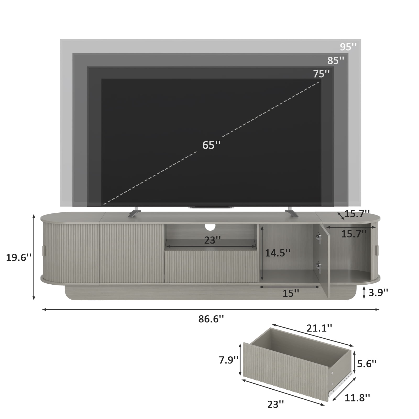 86.6'' TV Stand for TVs, Modern TV Console with Storage and Sliding Doors for Living Room, Bedroom