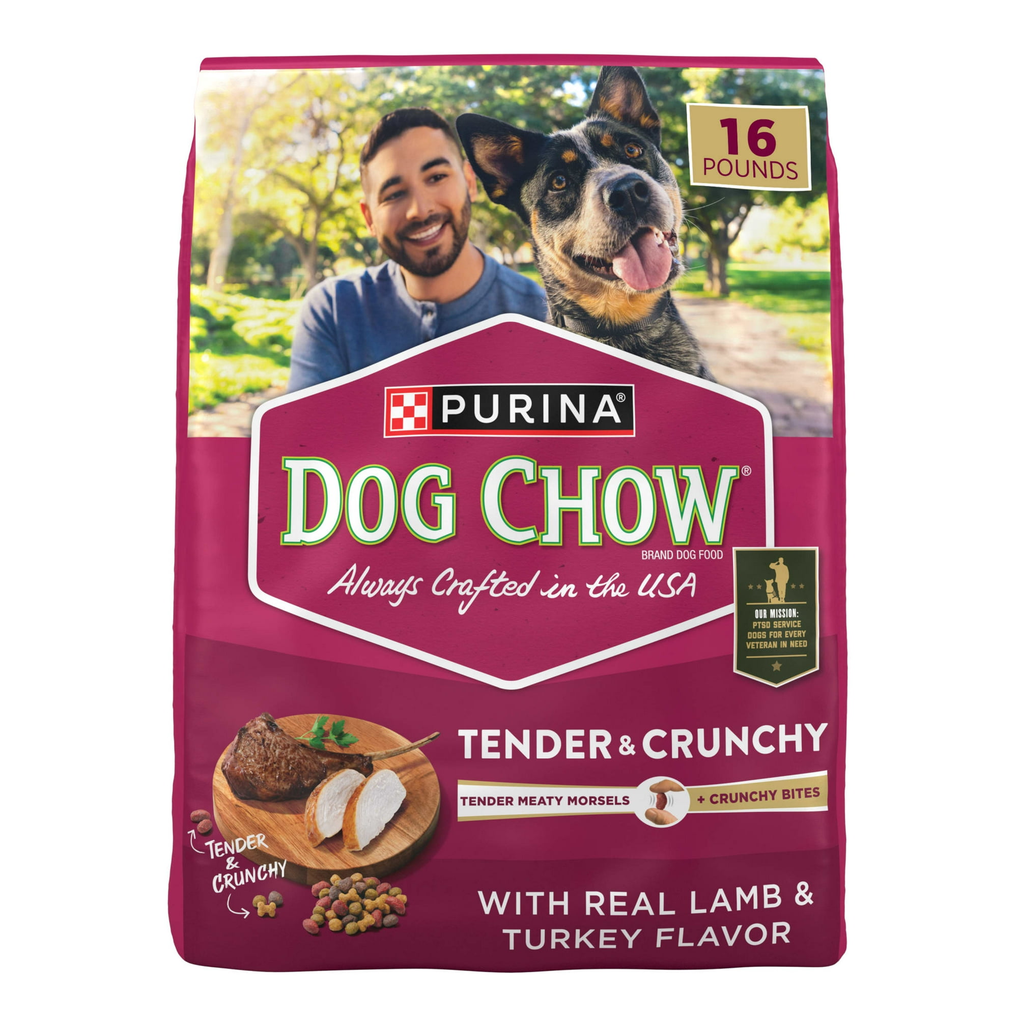 Purina Dog Chow Tender and Crunchy with Real Lamb and Turkey Flavor Adult Dry Dog Food, 16 lb Bag