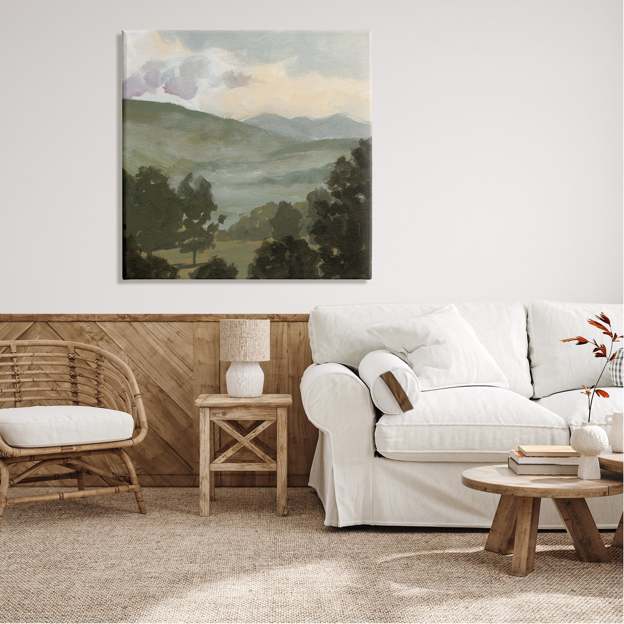 Stupell Industries Rural Green Landscape Nature Painting Gallery Wrapped Canvas Print Wall Art, 36 x 36