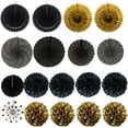 thumbnail image 7 of Fangsheng 21 Pcs Party Decoration, Black and Gold Hanging Paper Fans, Pom Poms Flowers, Garlands String Polka Dot and Triangle Bunting Flags for Birthday Parties, Wedding Decor, 7 of 7