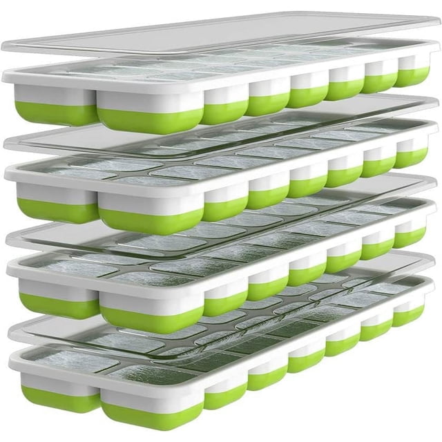 Bandeja para cubitos de hielo – Juego de 4 bandejas 26,5 largo x 11 ancho x 2,5 alto cm – Base blanda para sacar fácilmente los cubitos de hielo – Ahorre espacio gracias a las tapas apilables – Apto