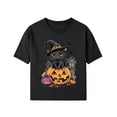 thumbnail image 3 of Mifsaly Boys Girls Halloween T-Shirts Cute Cat Pumpkin Graphic Short Sleeve Cotton Tops Kids Halloween Festival Casual Fall Holiday Outfits Black,M, 3 of 4