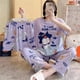 thumbnail image 1 of Conjunto de pijamas de dibujos animados de verano para mujer, pantalones largos de manga corta tipo algodón, ropa para el hogar de estilo lindo, traje de tres piezas, ropa de dormir, 1 of 5