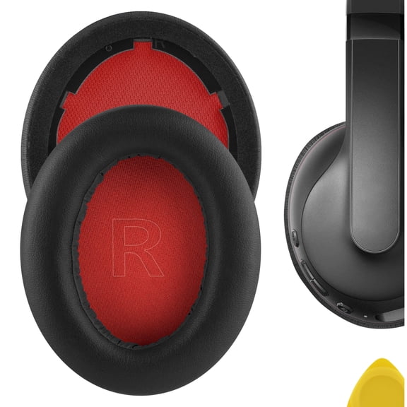 Geekria Replacement Ear Pads Compatible with Anker Soundcore Life Q10, Q10, Life 2 NEO BT Headphones, Ear Cushions (Black / Red)