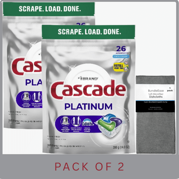Cascade Platinum Fresh Dishwasher Detergent Pods, 26 ct with Microfiber Solid Color Towel by BundleEase