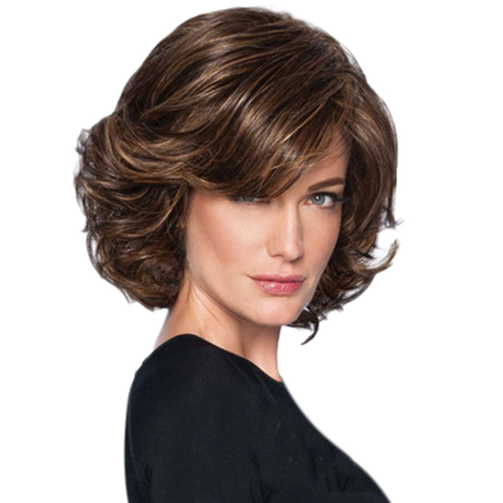 Pelucas de cabello humano para mujer, peluca completa de mujer, rizada, sintética, corta, natural 3