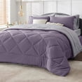 thumbnail image 1 of Set de edredón Bedsure Queen reversible, morado grisáceo, 7 piezas, 1 of 7