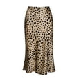 thumbnail image 5 of Weardear Womens Leopard Print Skirt Midi Long Length Silk Satin High Waist Skirt, 5 of 6
