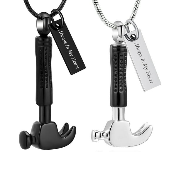 2 Pieces Pack - Always in My Heart - Hammer Urn Necklace for Ashes Urn Cremation Jewelry Memorial Keepsake Jewelry W/Funnel Filler Gifts for Women Men