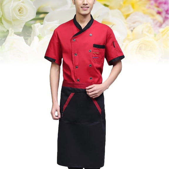 GOOHOCHY Fashionable Chefs Apparel Unisex Short Sleeve Chef Basical Chef Summer Uniform XL (Wine Red)