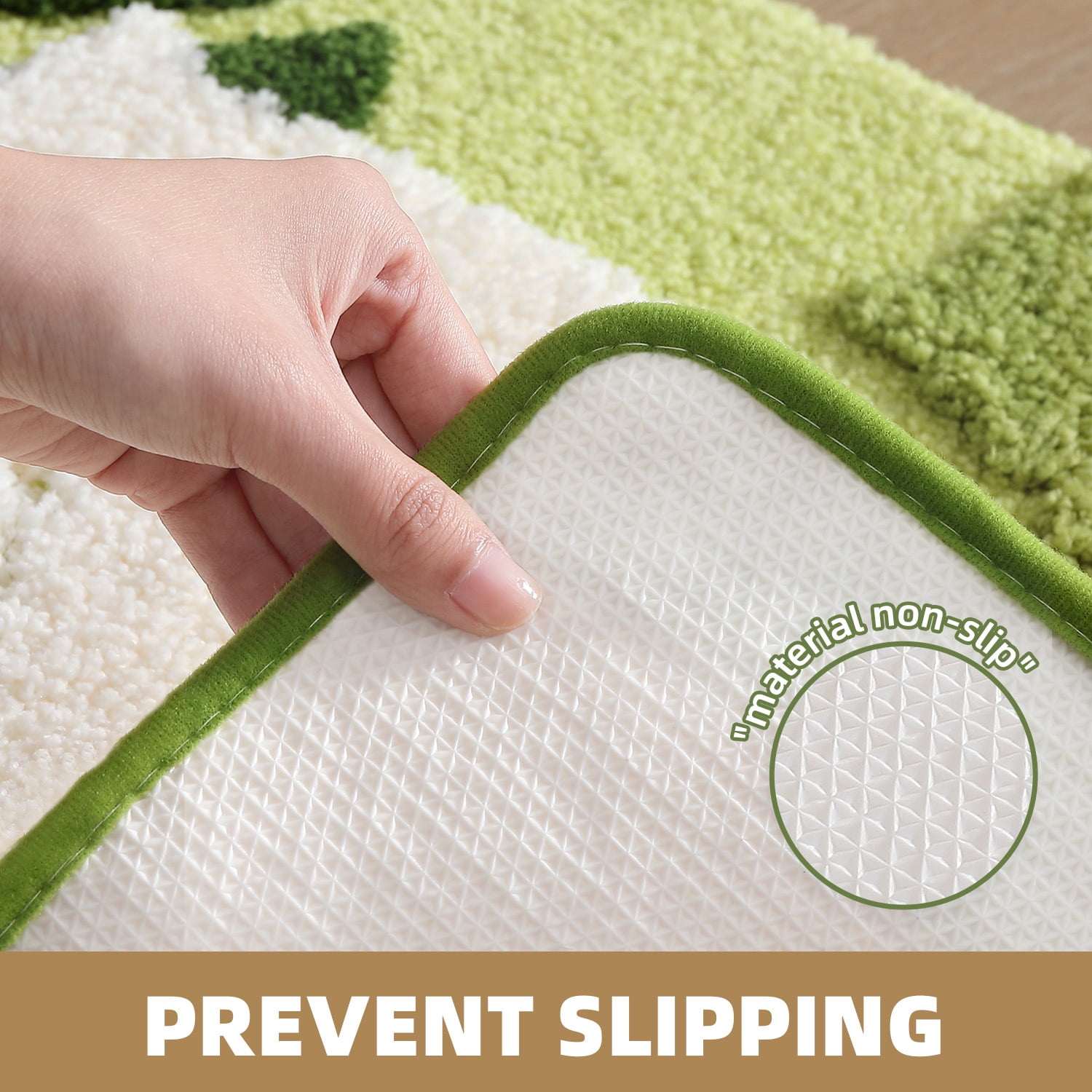 PABUBE Monstera Leaf Bathroom Rug, 17"x29", Cute Green Plush Bath Mat, Fluffy Soft & Absorbent, Non-Slip and Machine Washable Bath Rug for Bathroom Floor
