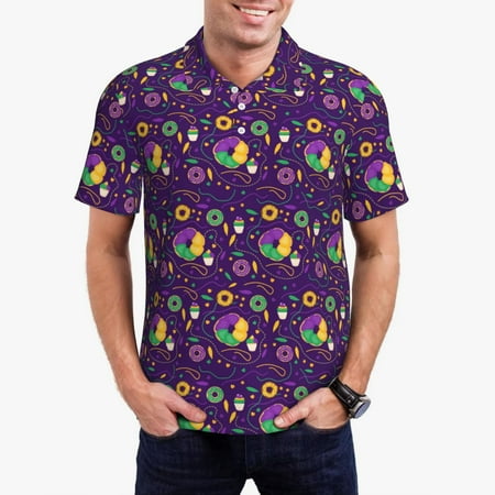Goofa Mardi Gras and Donuts Print Mens Polo Shirts Quick Dry Short Sleeve Golf T Shirt Performance Moisture Wicking Casual Workout-3X-Large