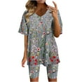 thumbnail image 2 of CHGBMOK Ensembles d'Entraînement pour Femmes Mode Blouse Col en V Manches Courtes Hauts Shorts Ensemble Décontracté Été 2 Pcs pour Femmes en Liquidation, 2 of 4
