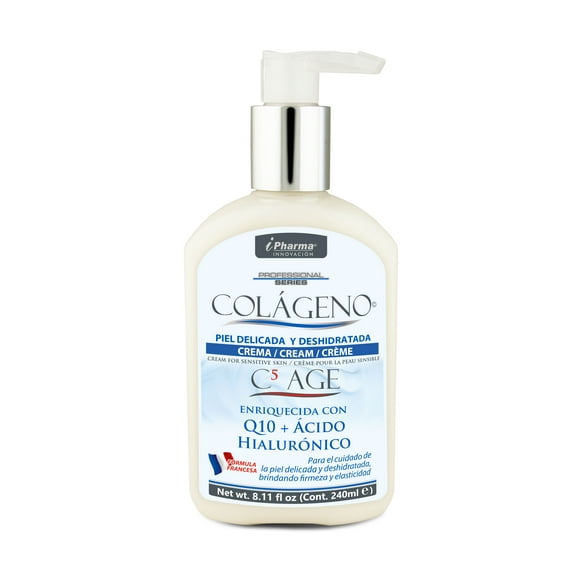 Crema con Péptidos de Colágeno C5 AGE con Acido Hialurónico 240 ml Envase con tapa dosificadora