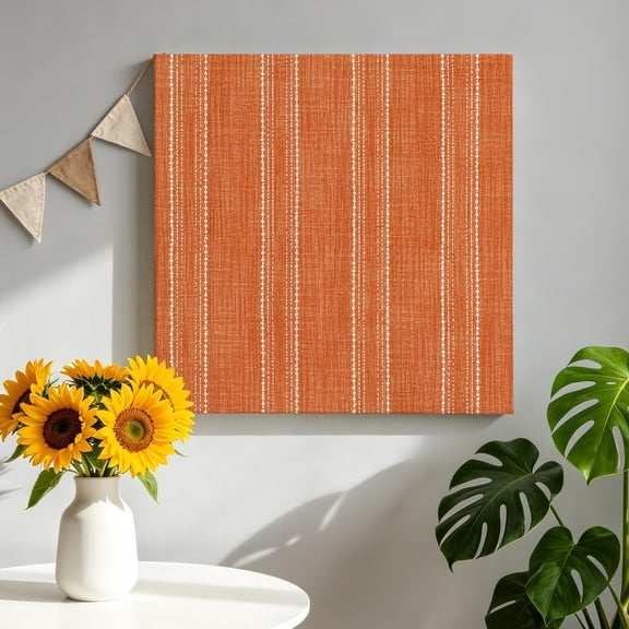 Rust Orange Striped Canvas Wall Art for Living Room, Coastal Grandma Farmhouse Rustic Linen Texture Poster Print Painting for Bedroom Office Home Decoration Wall Pictures Prepare To Hang 16"x16"