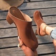 thumbnail image 2 of FRSASU Women's Leather Mules Soft Non Slip Wedge Slip-On Closed Toe Sandals Summer Casual Walking Platform Slides Brown, 2 of 9