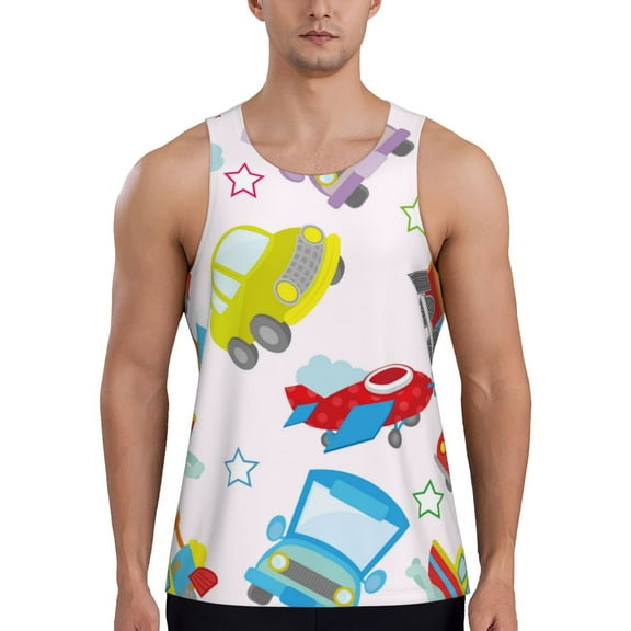 Honeii Cute Transport Pattern Men's Workout Tank Top Casual Sleeveless Gym Muscle Shirts Bodybuilding Tee-Medium