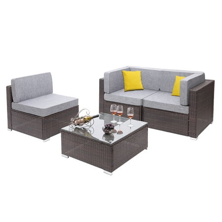 Luxury Patio Furniture Dallas SEGAMRT 4 Pieces Outdoor Sectional Patio Furniture Clearance, 3 Seater Luxury Comfort Waterproof Wicker Couch with Grey Cushions, Conversation Set with 2 Pillows for Backyard Poolside Garden, S7659 ()