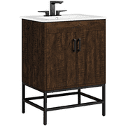 Alden Design 34" Height Vintage Storage Bathroom Vanity with Rectangle Ceramic Sink, Dark Brown