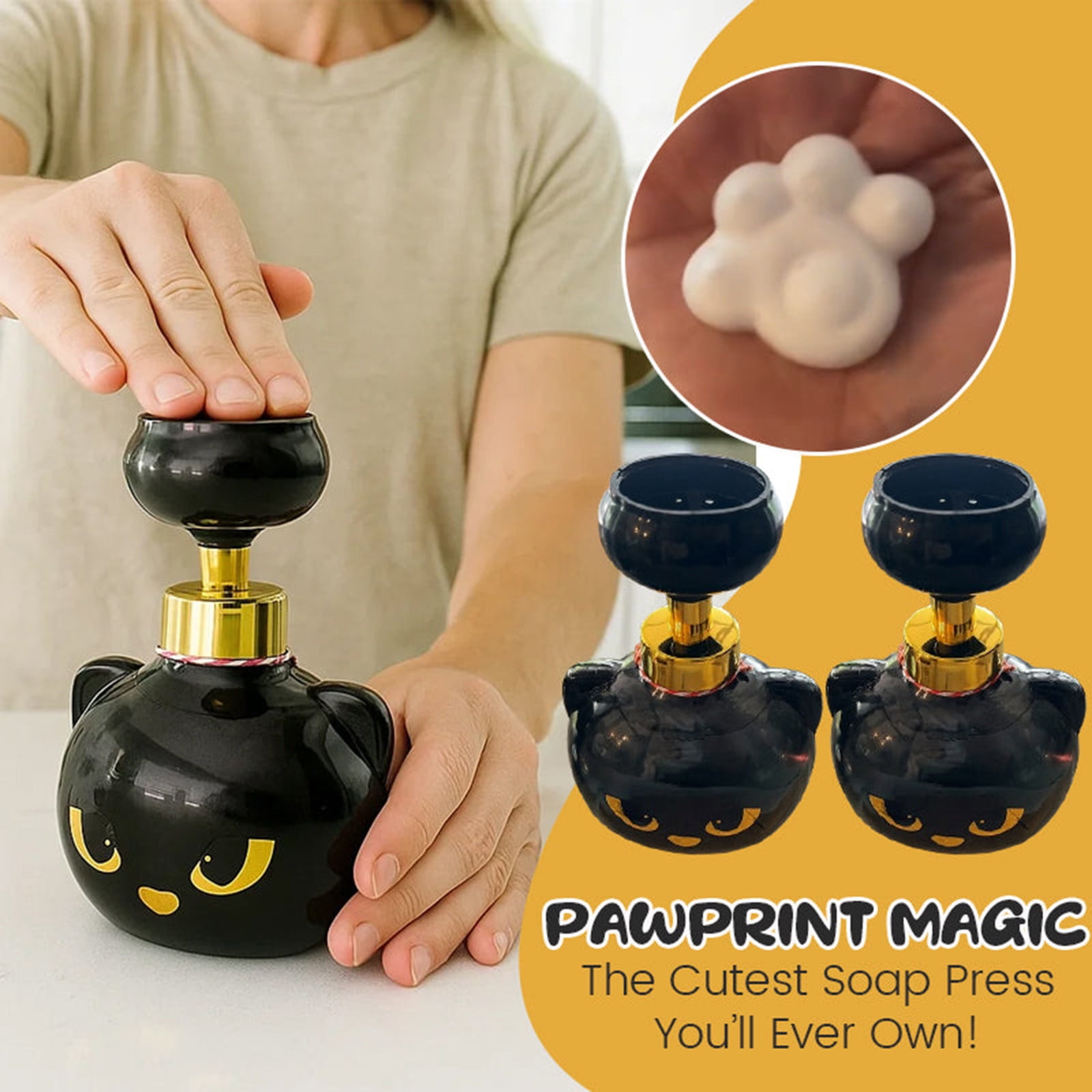 Cute Cat Paw Foam Soap Dispenser, 2026 Black Kitty Foaming Pump Bottle Creates Paw-Shaped Foam, Automatic Soap Dispenser with Black Cat Paw Print Press, Spooky Cute Hand Soap Pump (3PC)