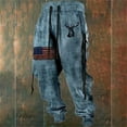 thumbnail image 2 of Bibifish Mens Fall Casual Graphic Print Drawstring Elastic Jogger Pants Retro Washed Outdoor Travel And Sports Sweatpants With Belt Design, 2 of 3