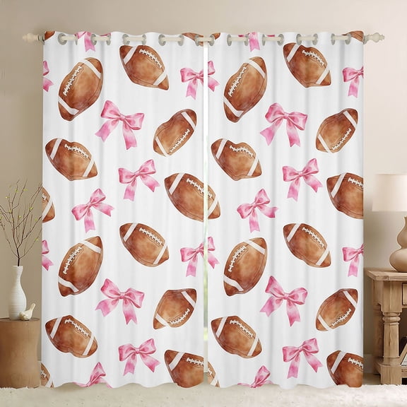 Erosebridal Pink Cute Bowknot Black Out Curtains,American Ball Rugby Sport Curtains Pack of 2 (42x63 Each) For Kids Girls