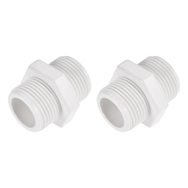 Unique Bargains Adaptateur de Tuyau Filetage Hexagonal G3/4 Mâle Raccord de Tuyau PVC Blanc 2 Pack