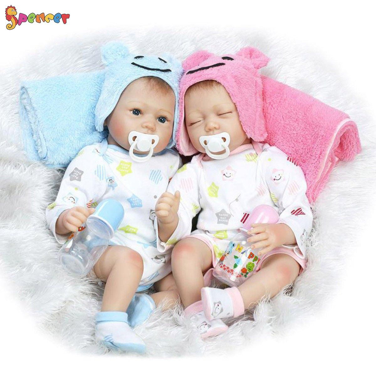 2pcs Reborn Twins Baby Dolls Boy and Girl Reborn Silicone Toddlers Lifelike 24"
