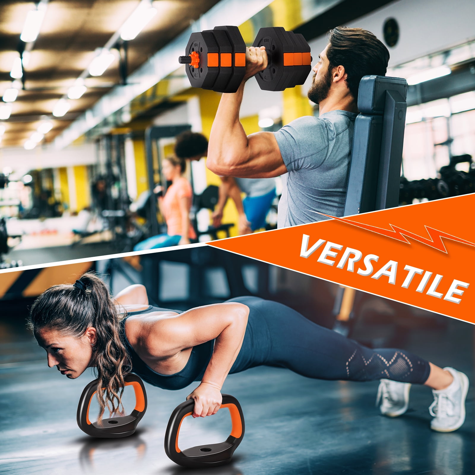 ARVAKOR 50lbs Adjustable Dumbbell Set – Octagonal Anti-Roll Design, Non-Slip Grip, Versatile Weights with Barbell, Kettlebell, Push-Up Options, Orange