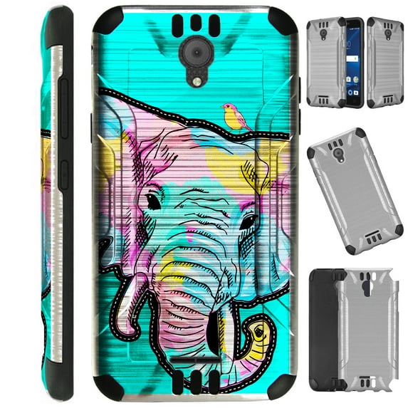 Compatible Wiko Ride (Boost) Case Brushed Metal Texture Hybrid TPU Silver Guard Phone Cover (Teal Elephant)