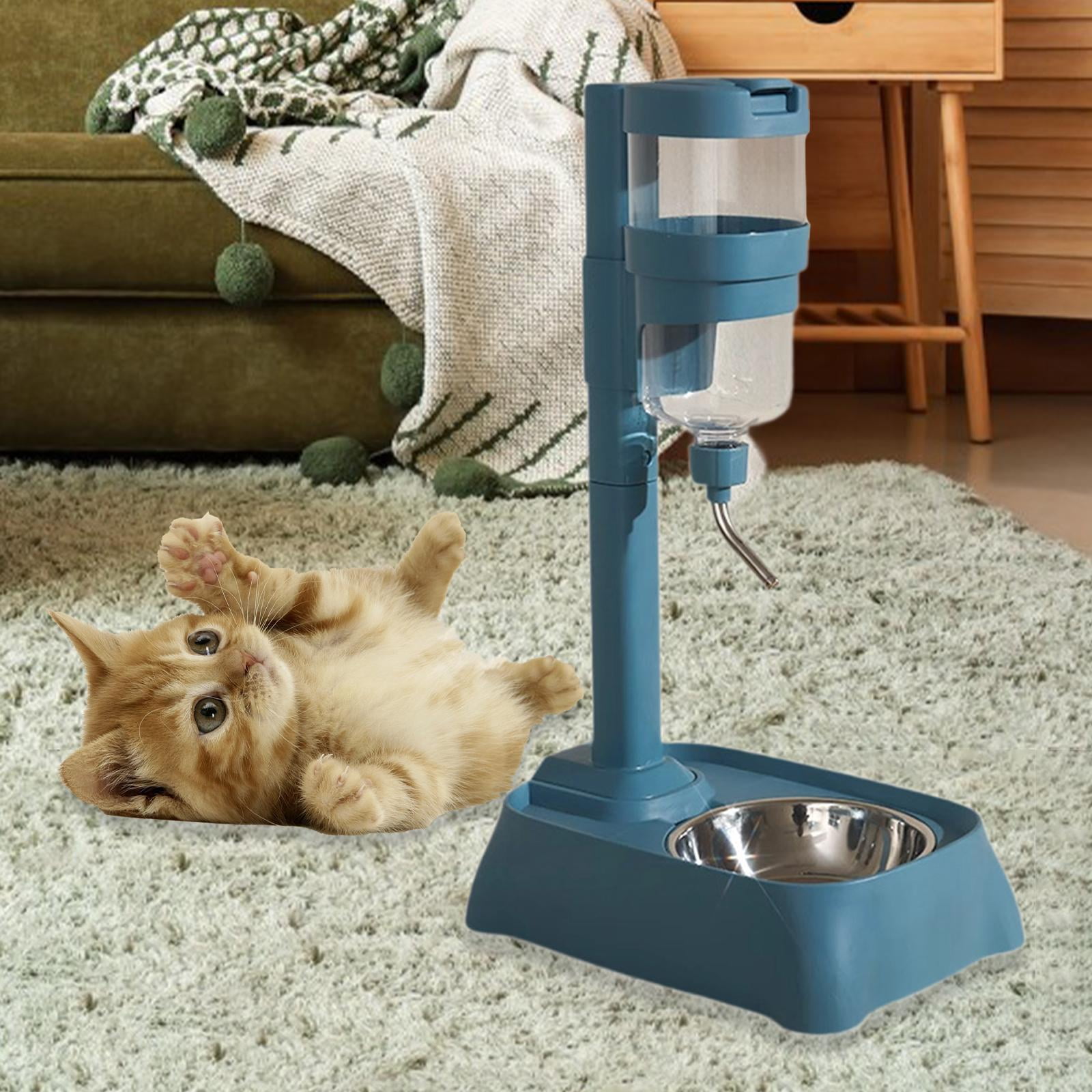 Serenable Pet Feeder Waterer Cat Dog Bowl Feeding Station Multifunctional Automatic Food Feeder Water Bottle Stand for Small Animal Cat blue
