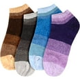 thumbnail image 2 of BambooMN 4 Pairs Women's Chenille Fuzzy Color Block Ankle Home Socks, Assortment D, Sizes 10-13, 2 of 7