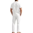 thumbnail image 4 of OIOLOYJM Men 2 Piece Outfit Linen Beach Short Sleeve Button Down Pocket Shirt and Elastic Waist Pajama Pants Casual Relaxed Fit Vacation Sleep Pj Sets White S, 4 of 6