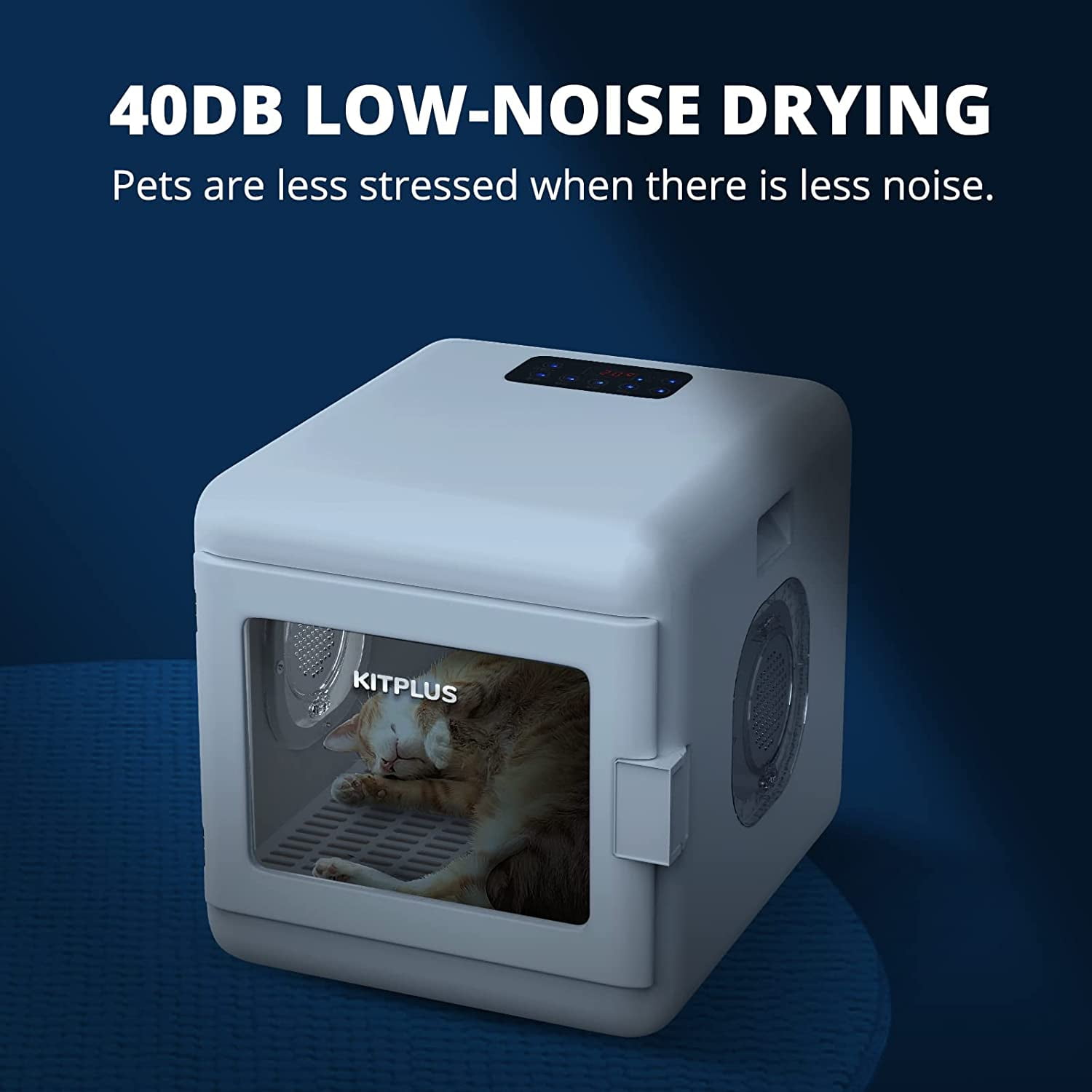 FluffyDream Automatic Pet Hair Drying Box for Cats Ultra Quiet Hair Dryer 60L Large Capacity