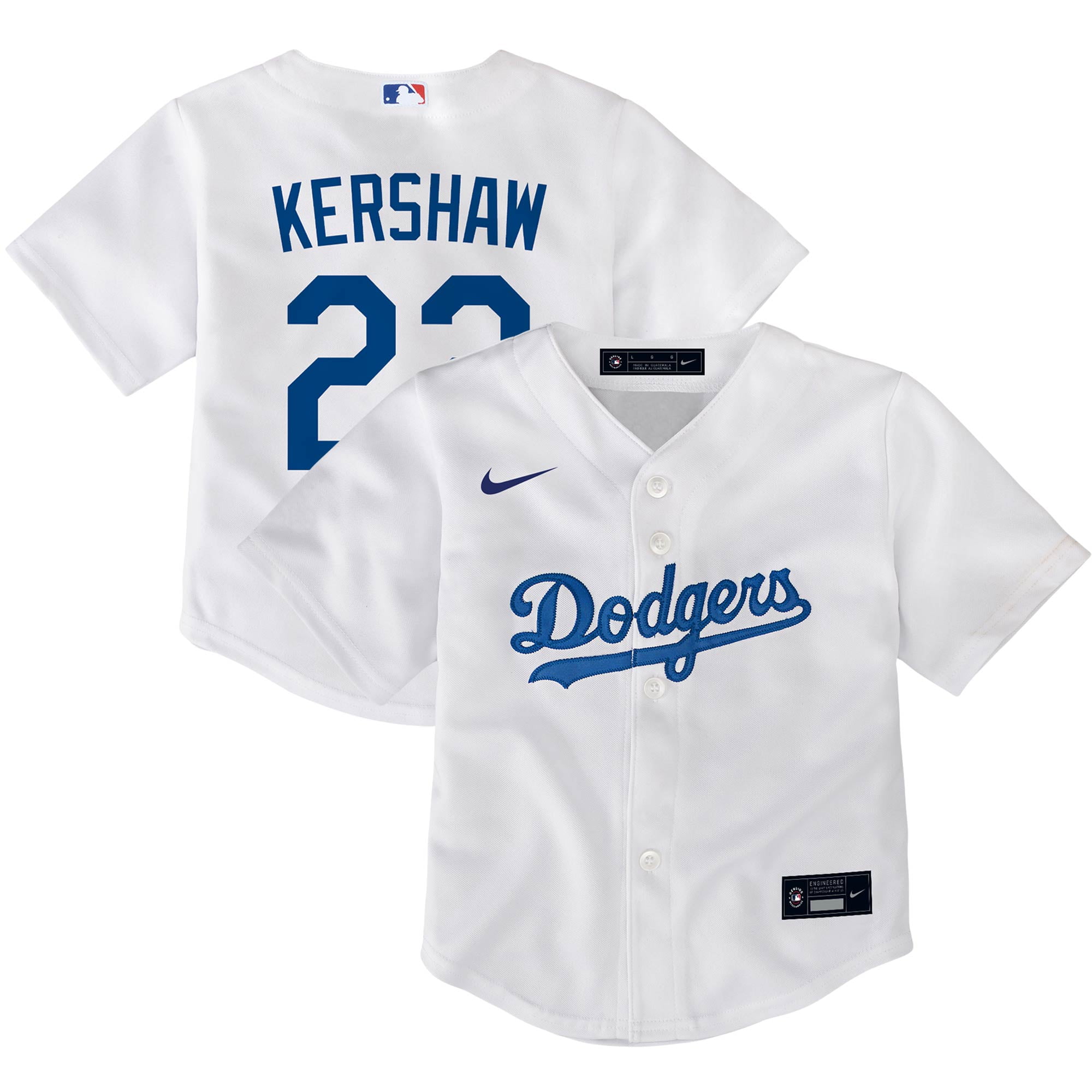 Los Angeles Dodgers Nike Official Replica Home Jersey - Youth with Kershaw  22 printing
