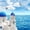 Santorini Island, variant on Elephant Stock Coastal Town Of Amalfi Wall Art - Horizontal Canvas Wall Art - Hallway Wall Decor - Beach Canvas - Blue And Orange Decor - 12" x 8"