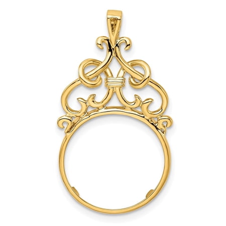 Wideband Distinguished Coin Jewelry 14k Polished Fancy Filigree Top 16.5mm Prong Coin Bezel Pendant